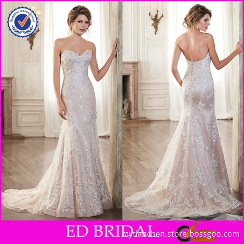 2015 Fashion Sweetheart Neckline Lace Mermaid Backless Wedding Dress Patterns